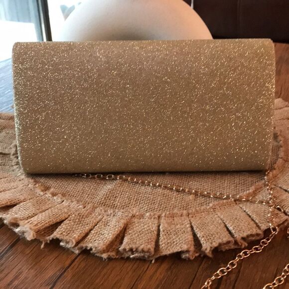 GOLD METALLIC WEDDING PROM GLITTER SPARKLE ENVELOPE BAG CLUTCH PURSE NEW - Picture 7 of 9
